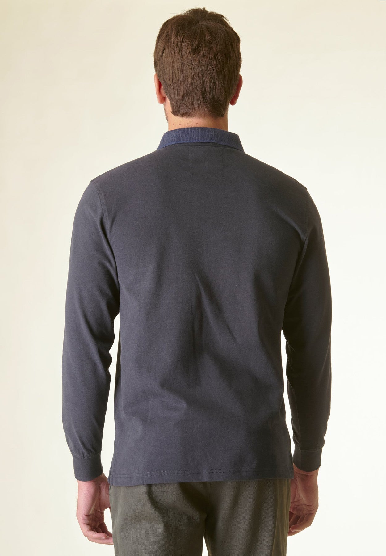 Polo blu delave' taschino inserito e ricamo tinta