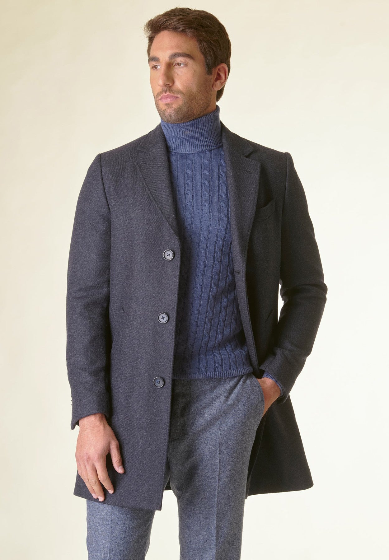 Cappotto blu melange lana