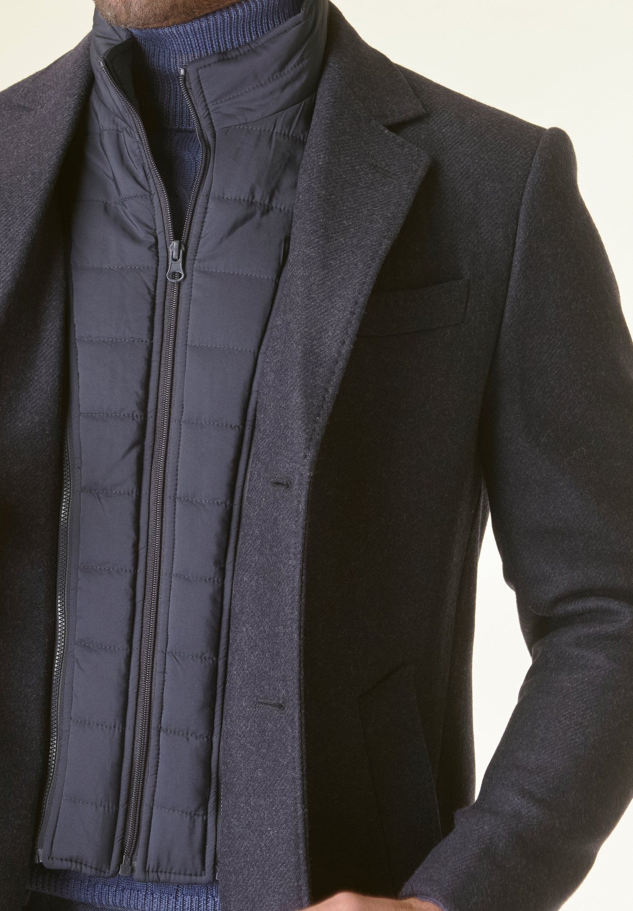 Cappotto blu melange lana