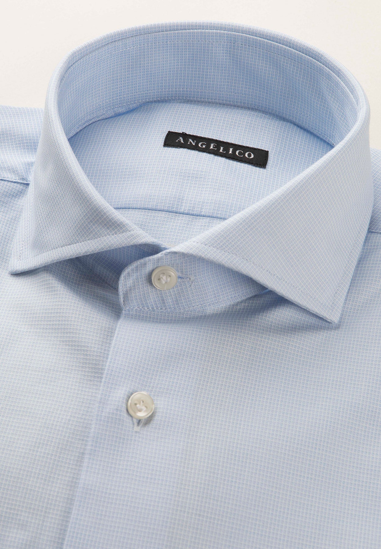 Camicia bianco azzurra microdisegno cotone slim fit-Angelico