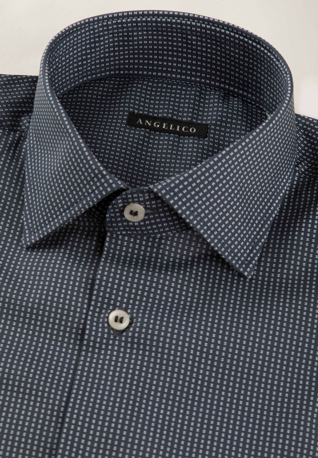 Camicia blu microdisegno cotone regular fit-Angelico