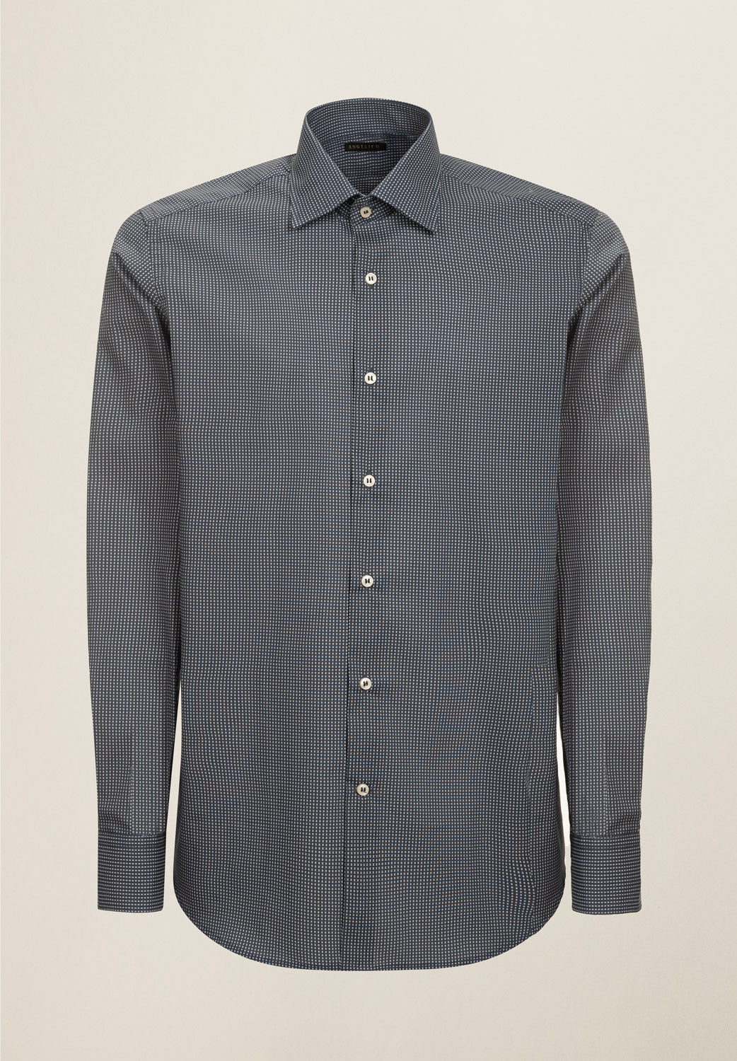 Camicia blu microdisegno cotone regular fit-Angelico