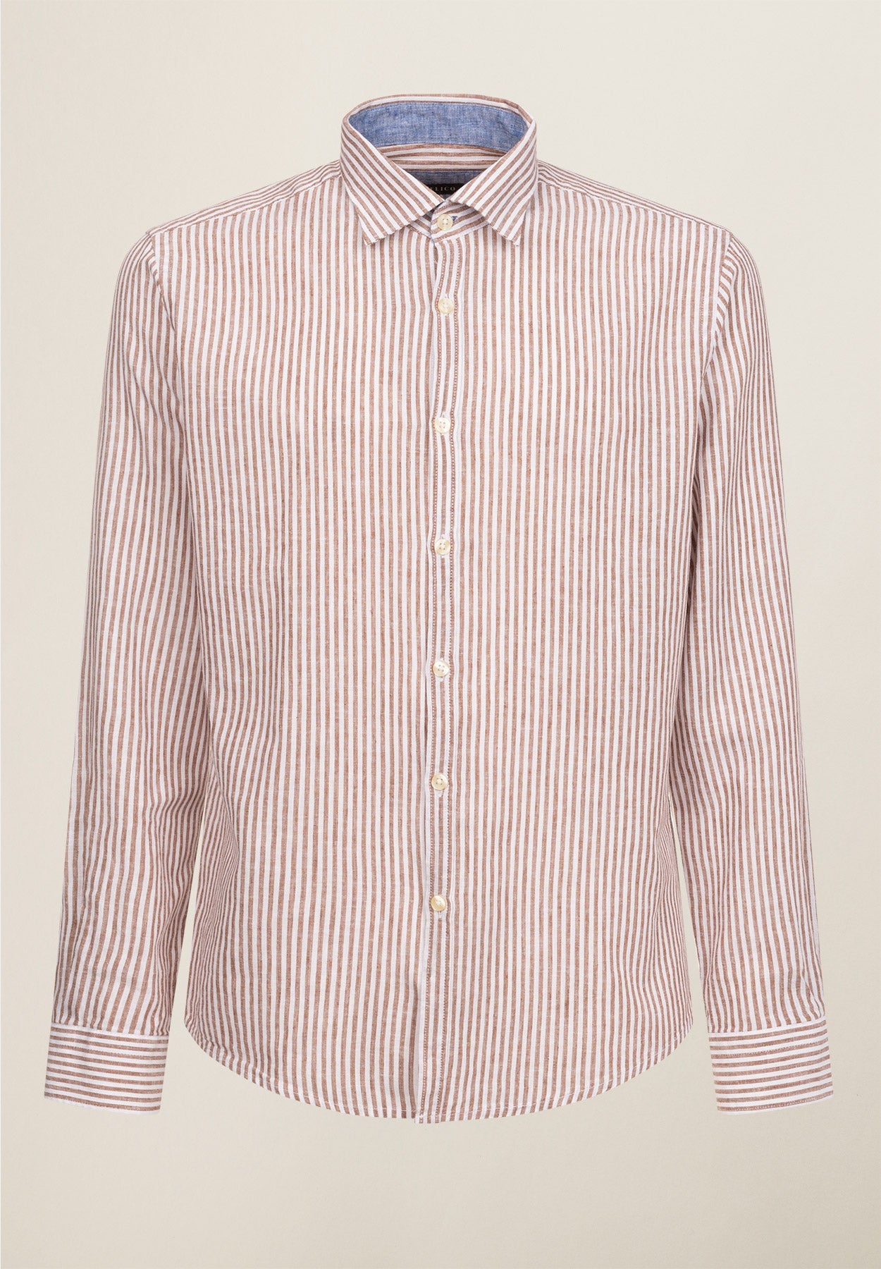 Camicia bianco marrone bacchettina misto lino slim fit-Angelico
