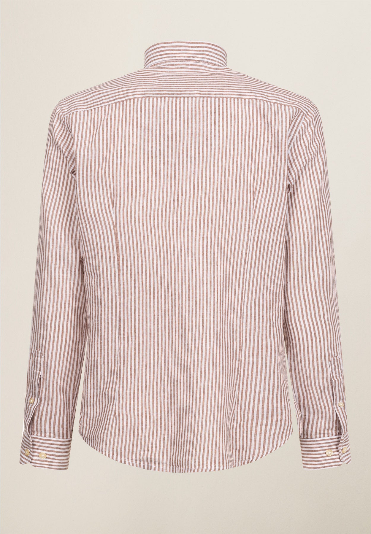 Camicia bianco marrone bacchettina misto lino slim fit-Angelico