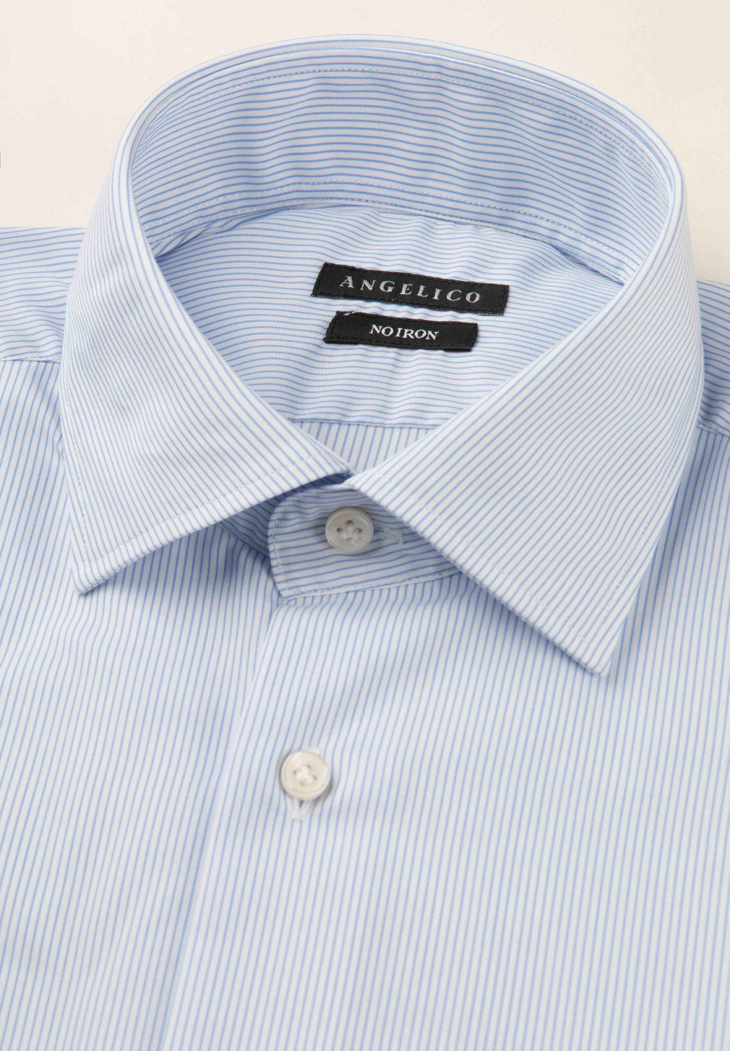 Camicia bianca azzurra rigata cotone no-stiro custom fit-Angelico