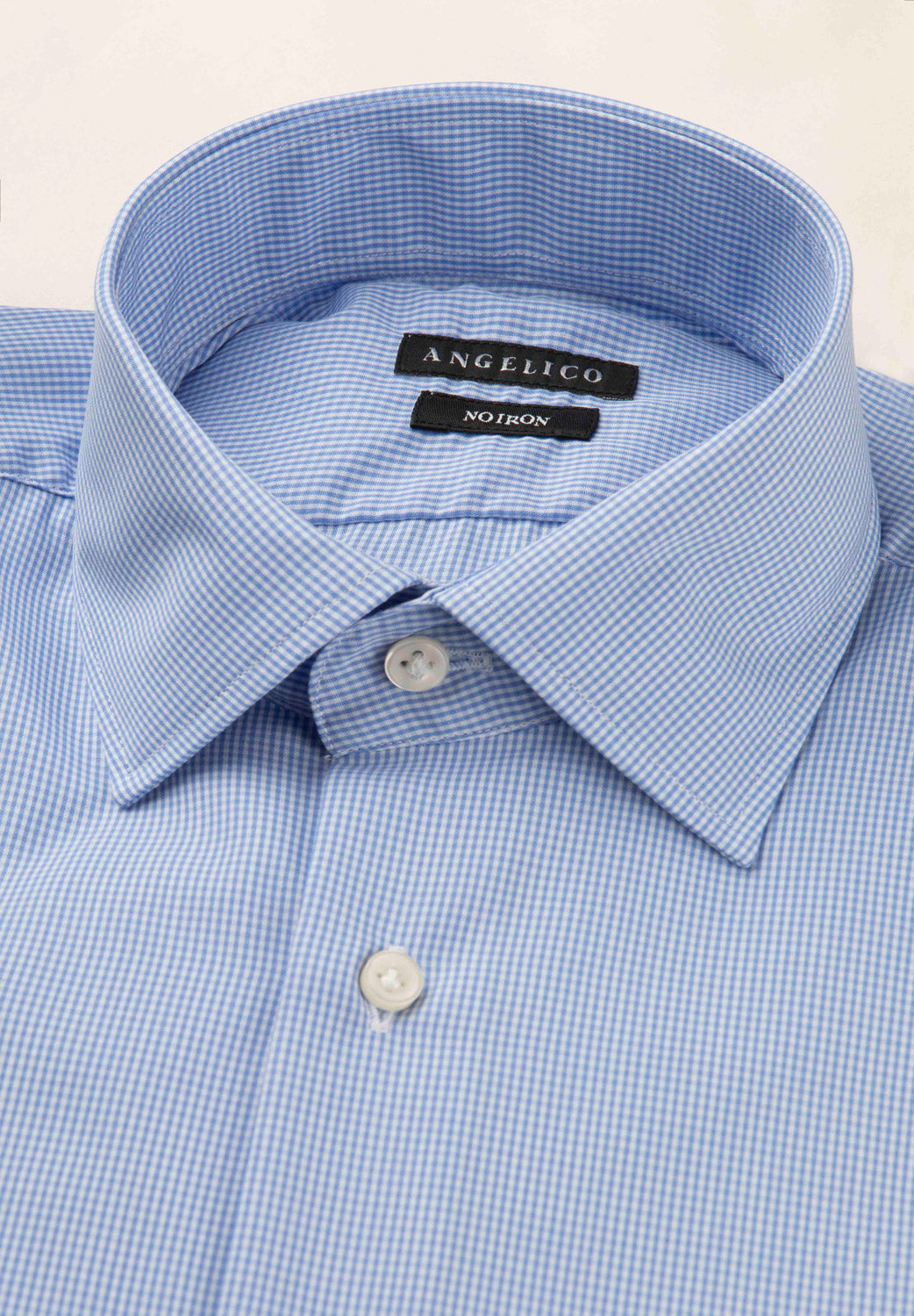 Camicia bianca azzurra vichy cotone no-stiro custom fit-Angelico