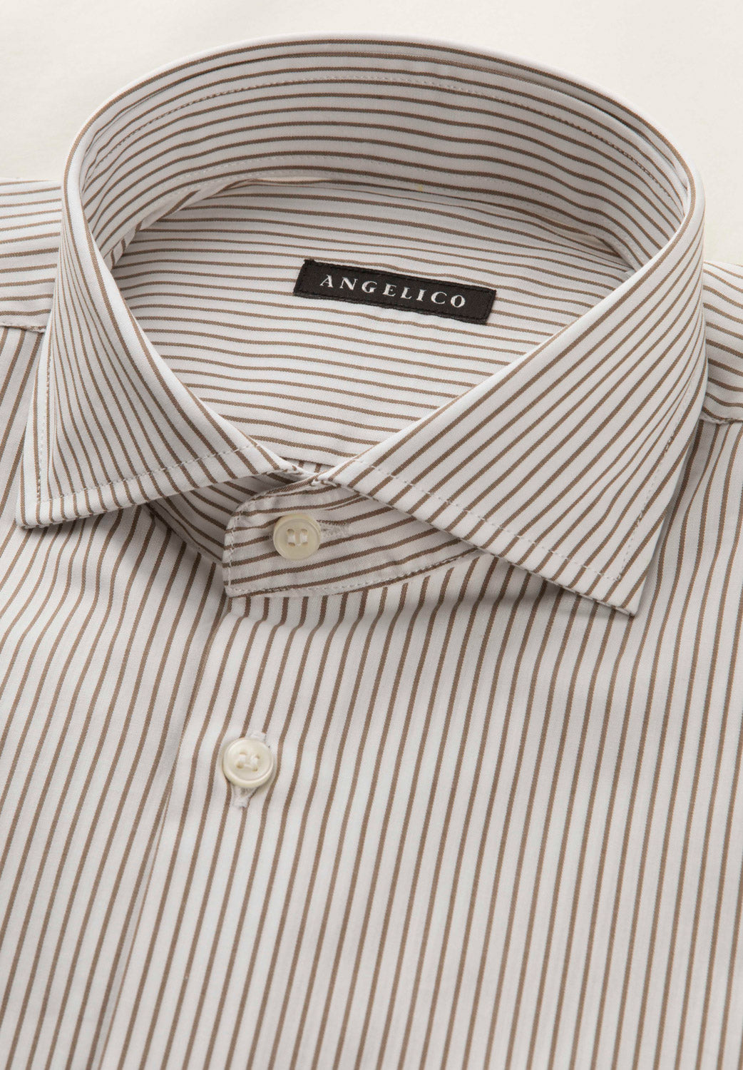 Camicia bianco marrone rigata cotone regular fit-Angelico