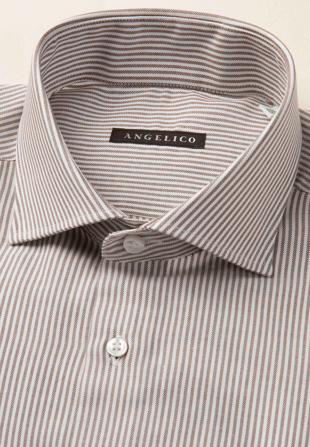Camicia marrone bianco rigata cotone regular fit-Angelico