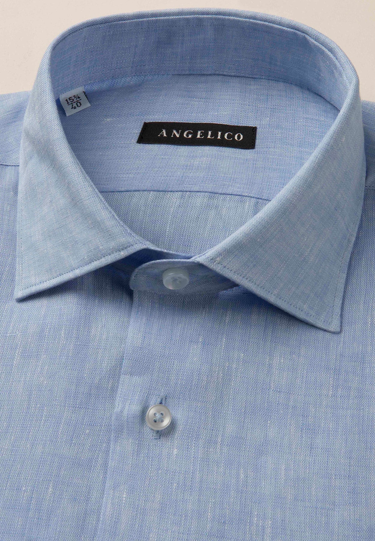 Camicia azzurra lino custom fit-Angelico