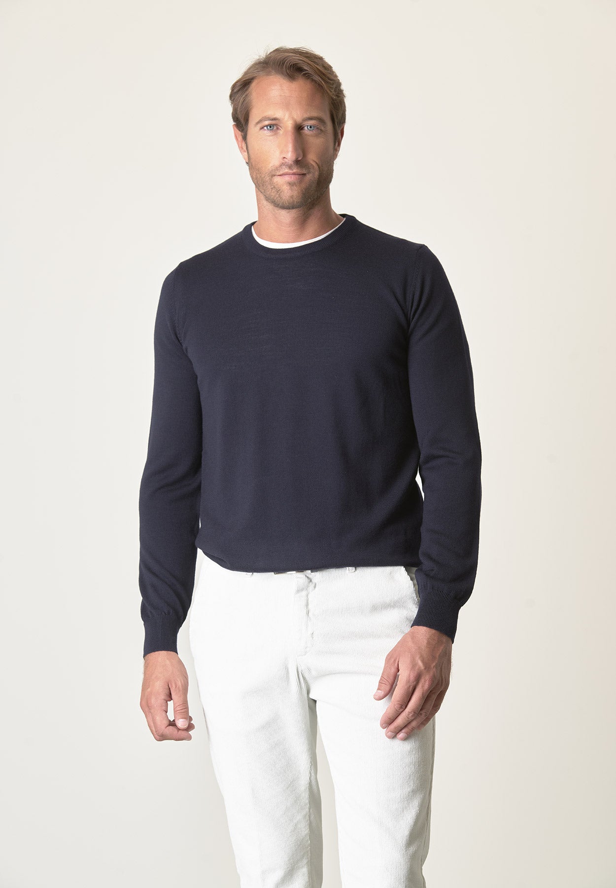 Girocollo blu lana merinos extrafine-Angelico