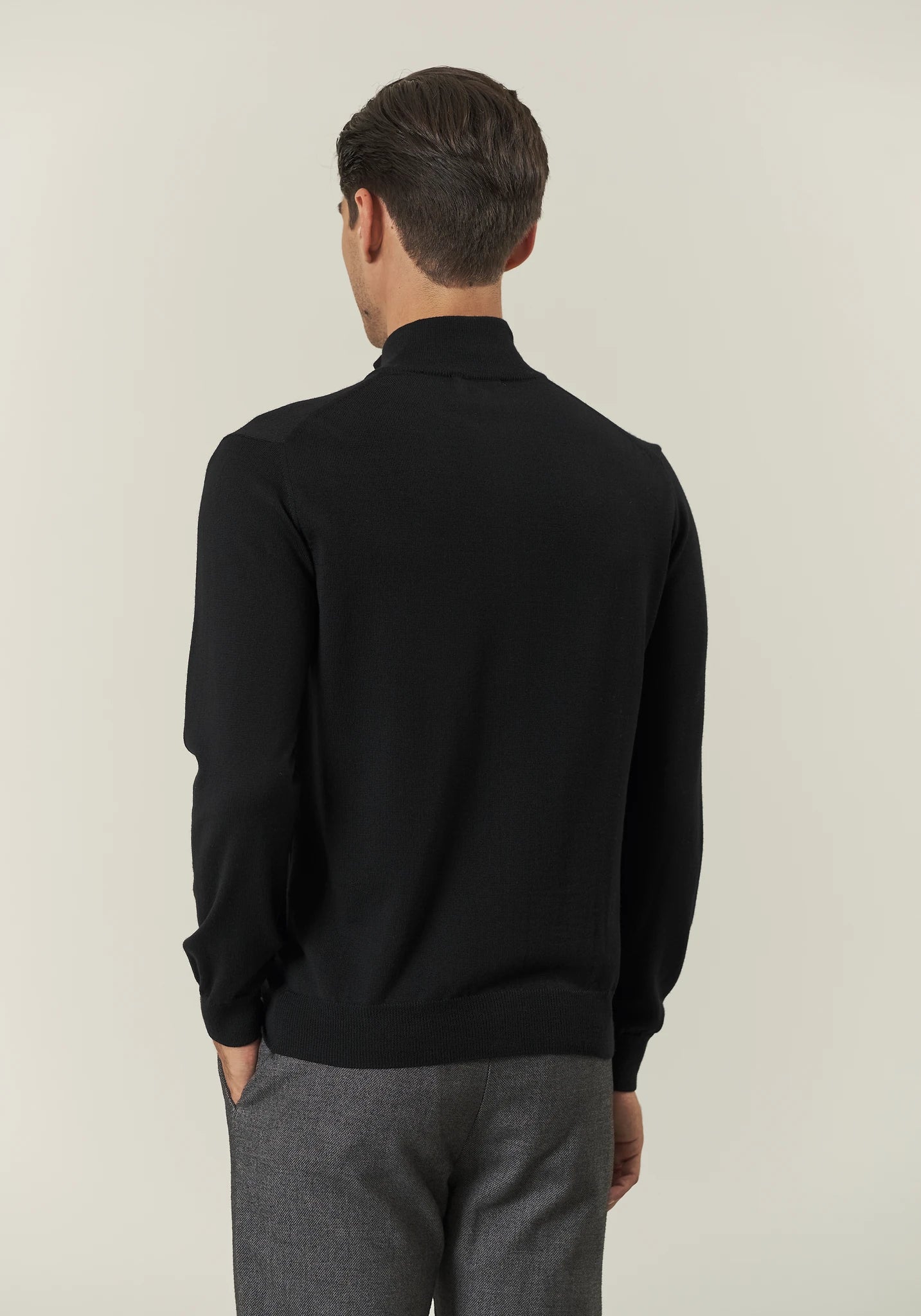 Maglia full zip nero lana merinos Harmony