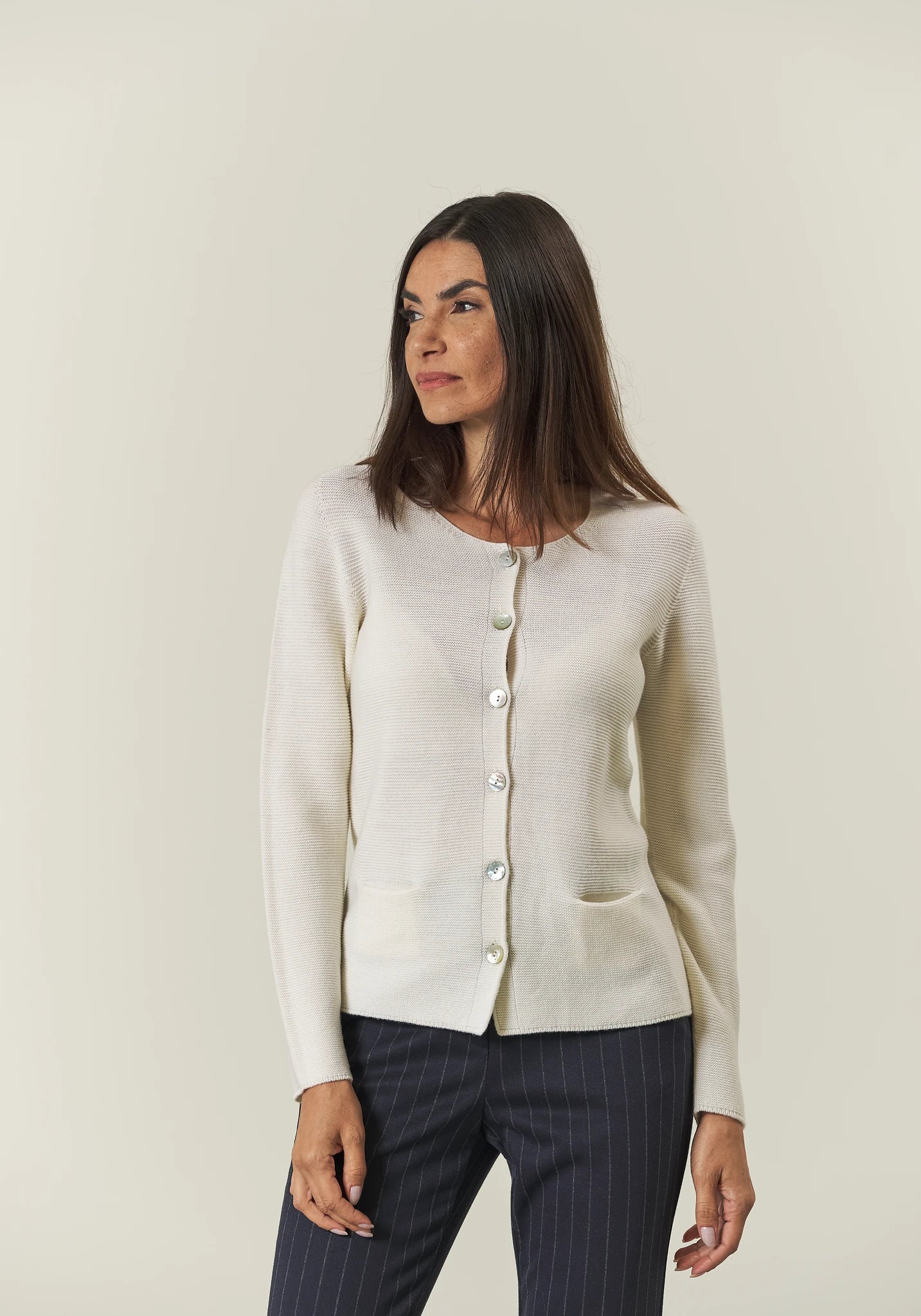 Giacca maglia ecrù lana merinos Harmony