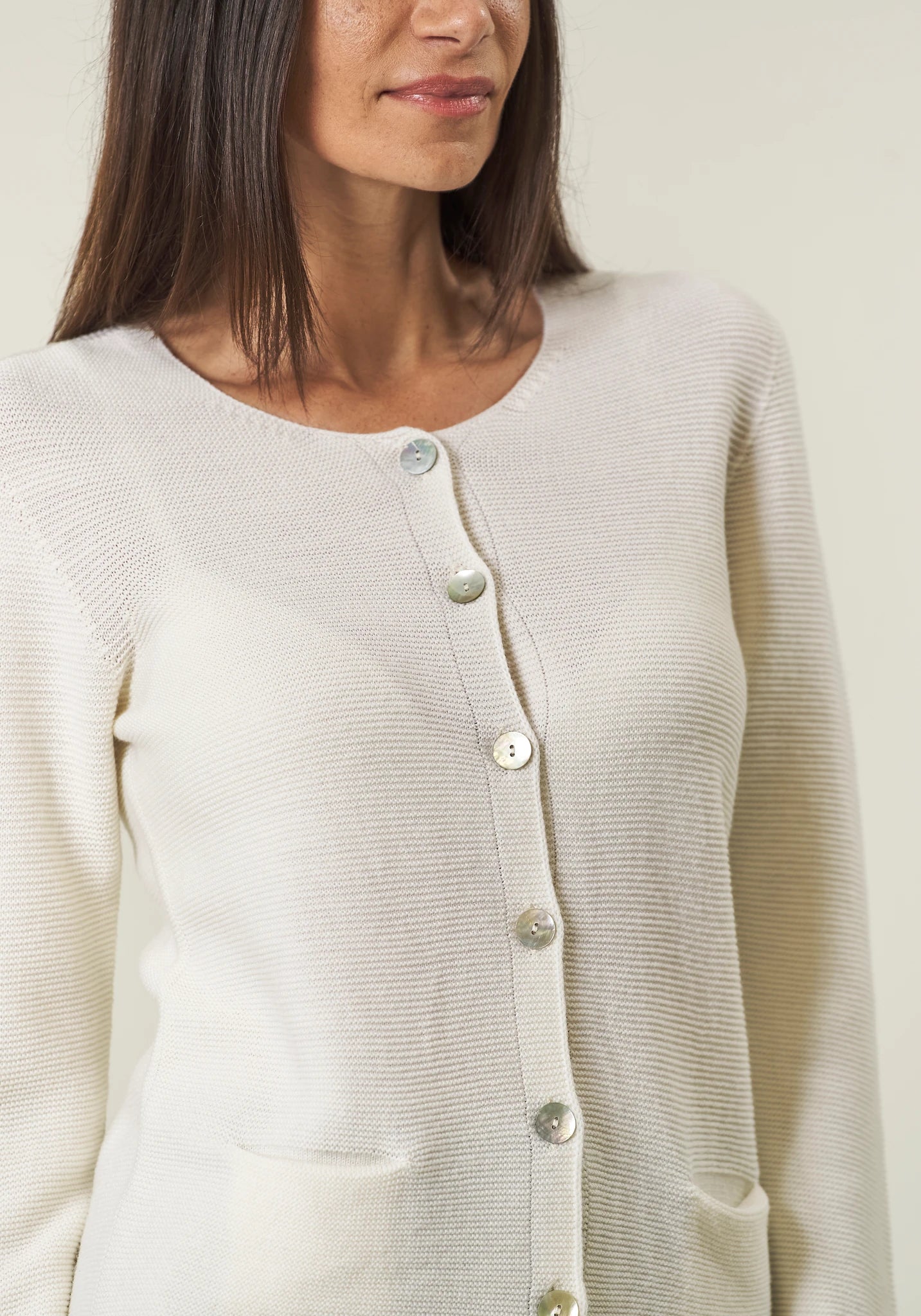 Giacca maglia ecrù lana merinos Harmony