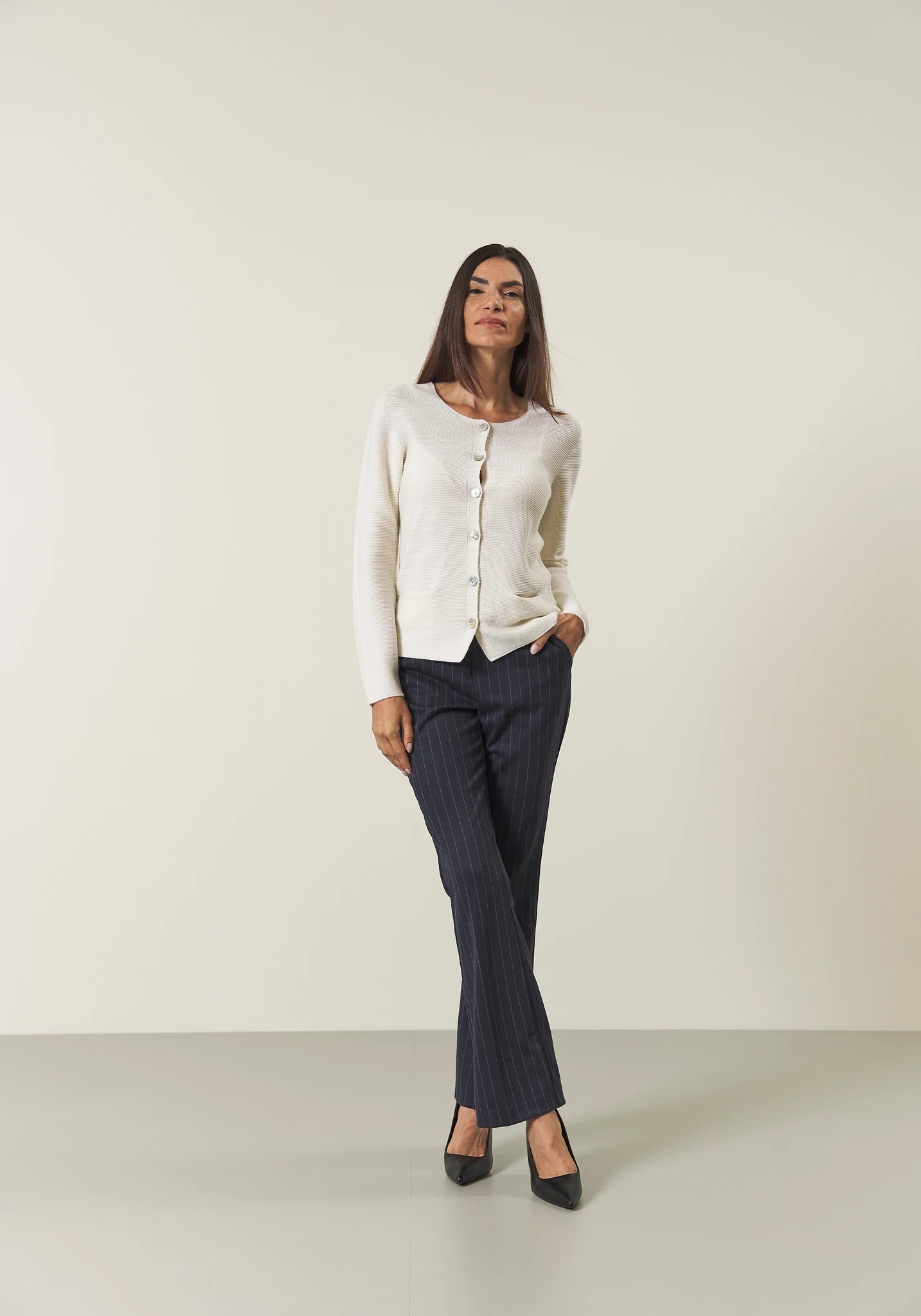 Giacca maglia ecrù lana merinos Harmony