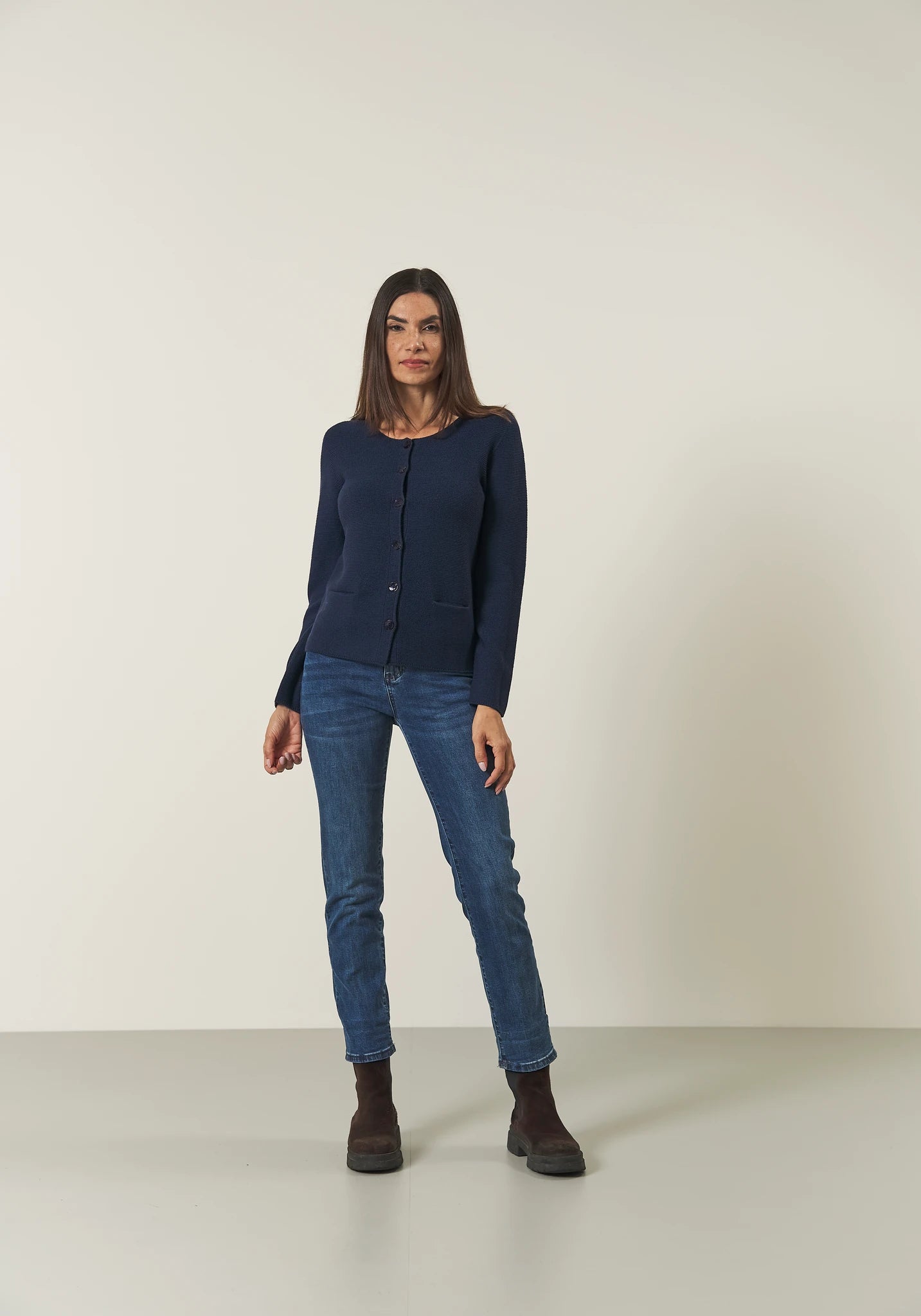 Giacca maglia blu lana merinos Harmony