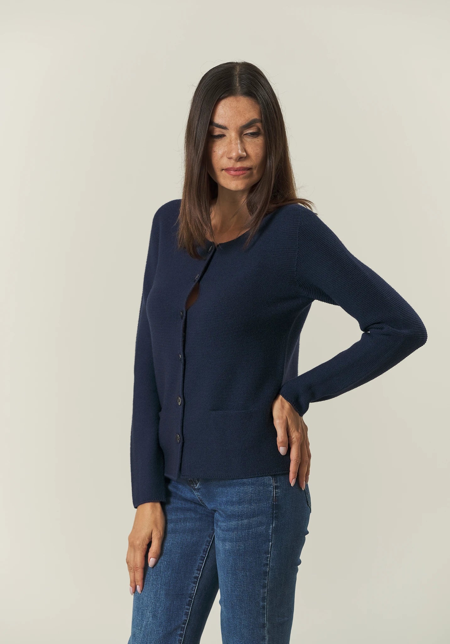 Giacca maglia blu lana merinos Harmony
