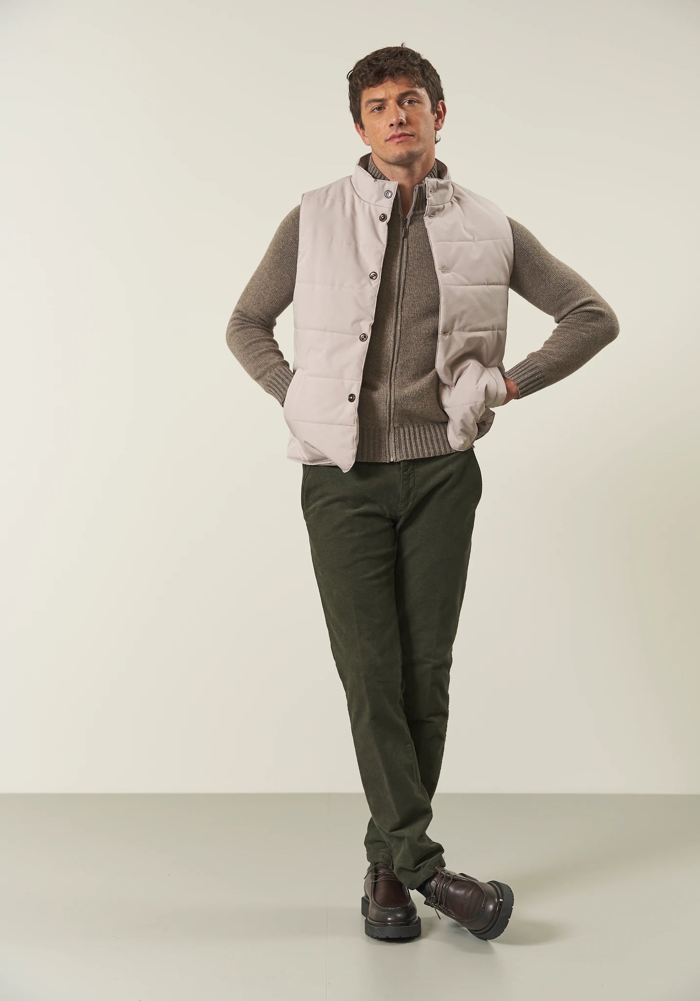 Maglia full zip beige misto lana vanisè