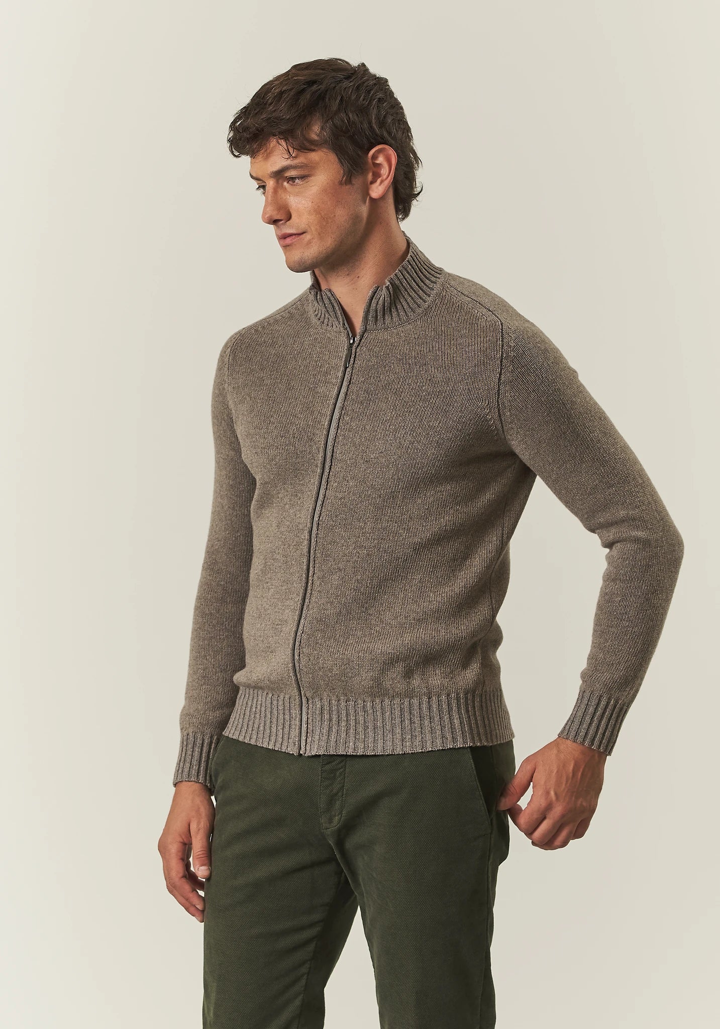 Maglia full zip beige misto lana vanisè Angelico 2
