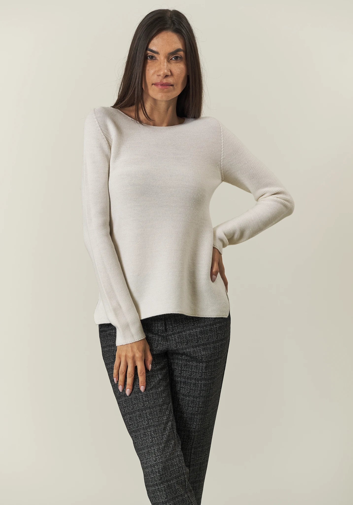 Girocollo beige lana merinos Harmony