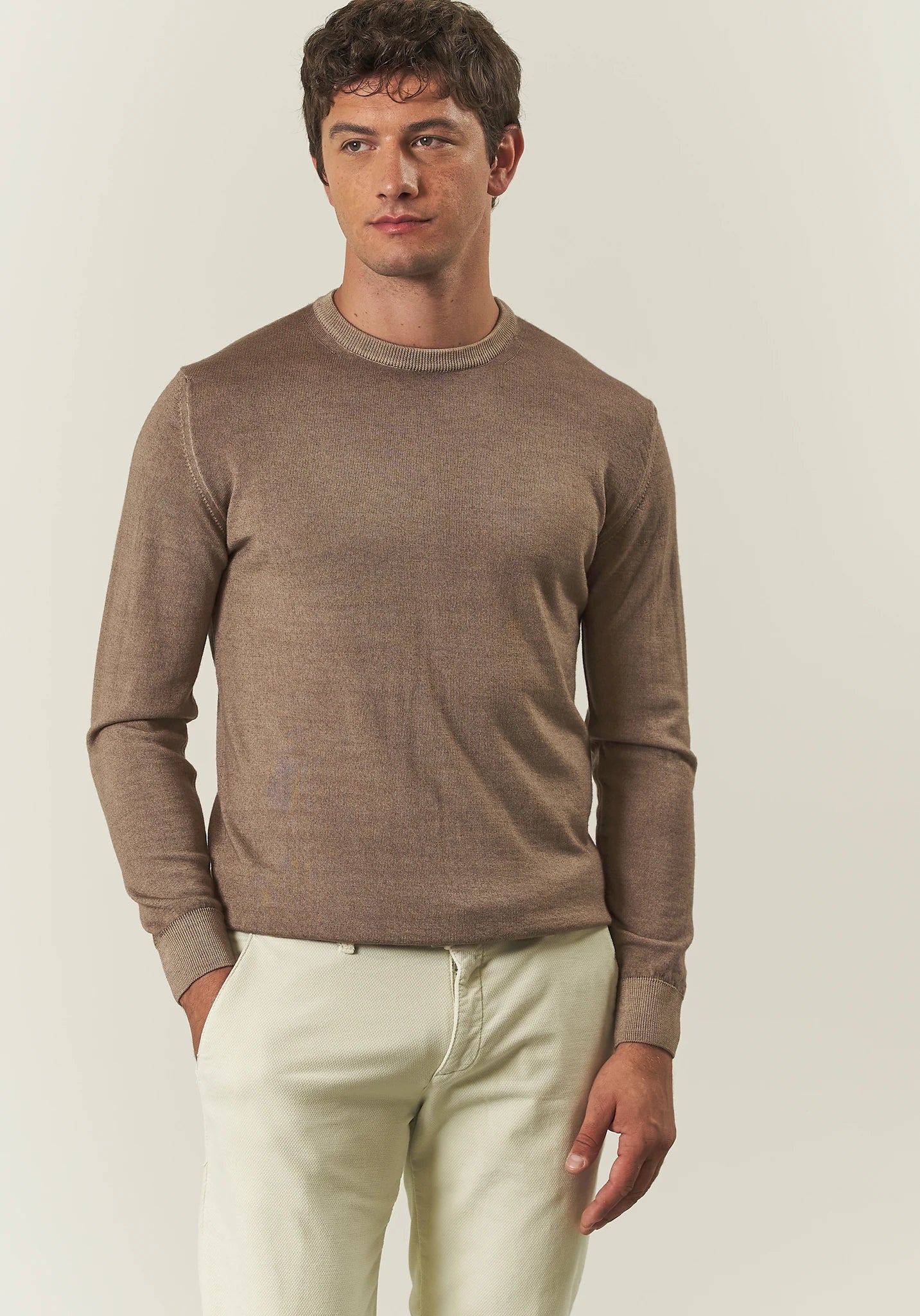 Girocollo beige lana effetto acidato