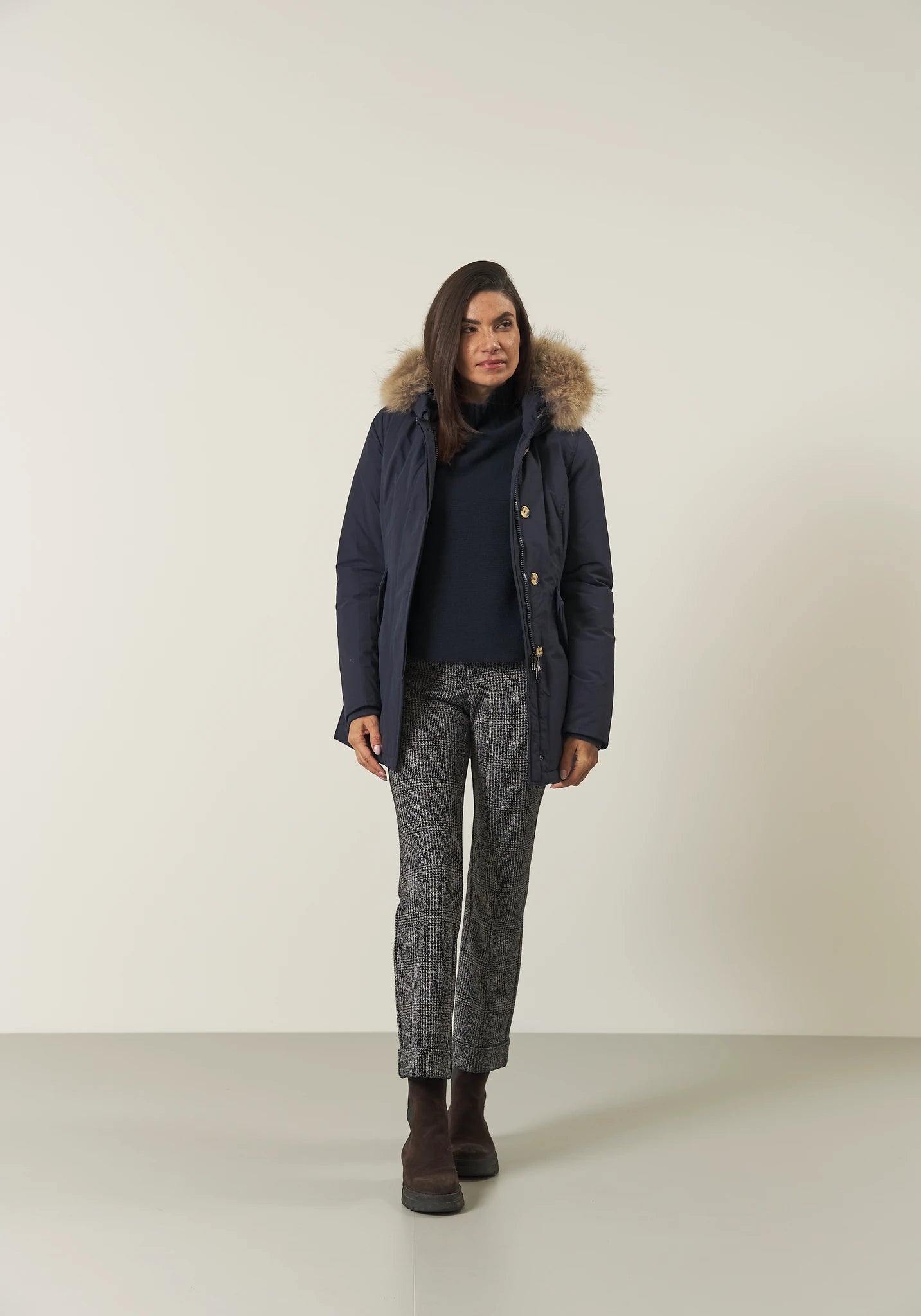 Lupetto blu manica 3/4 misto cashmere