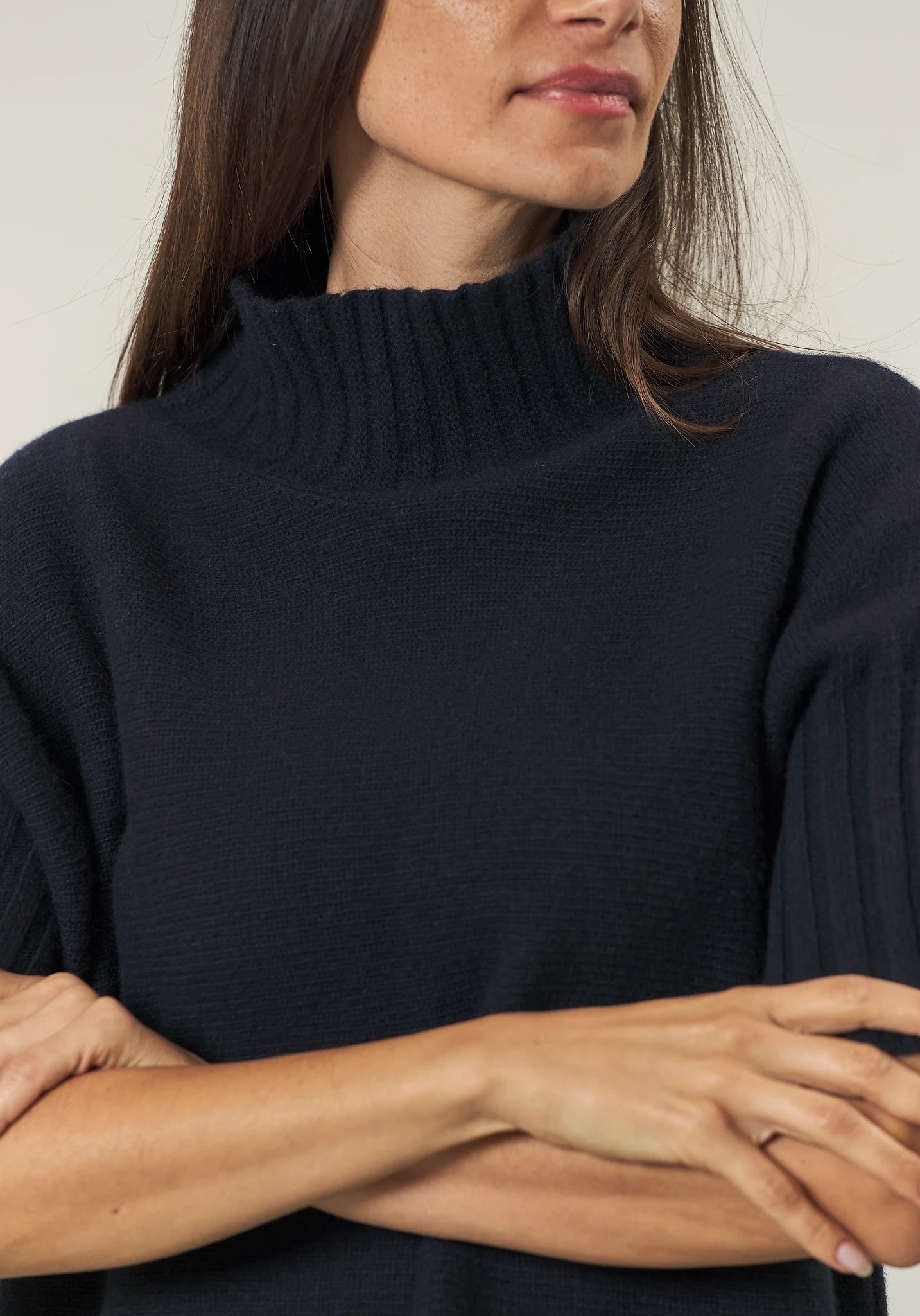 Lupetto blu manica 3/4 misto cashmere