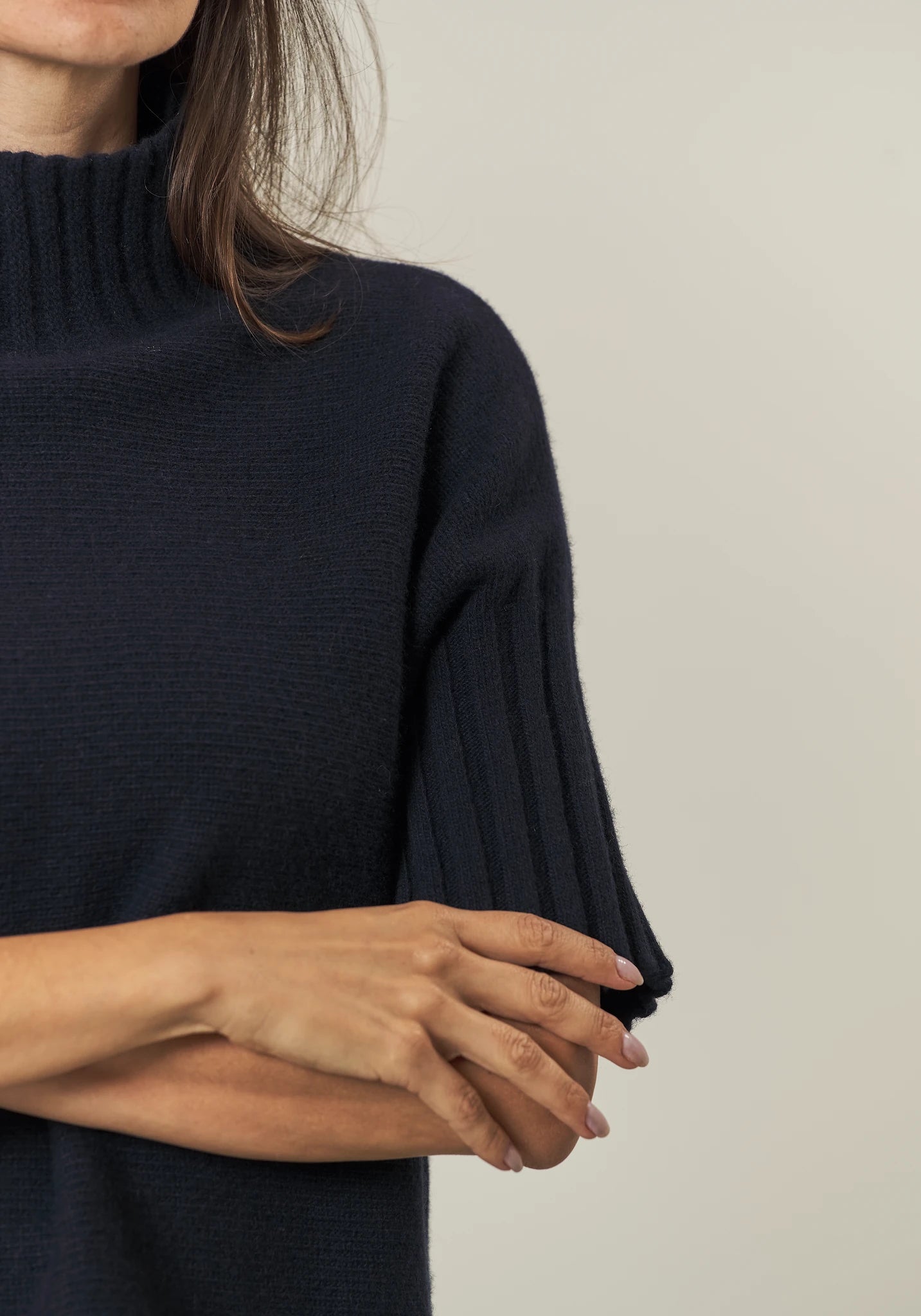 Lupetto blu manica 3/4 misto cashmere