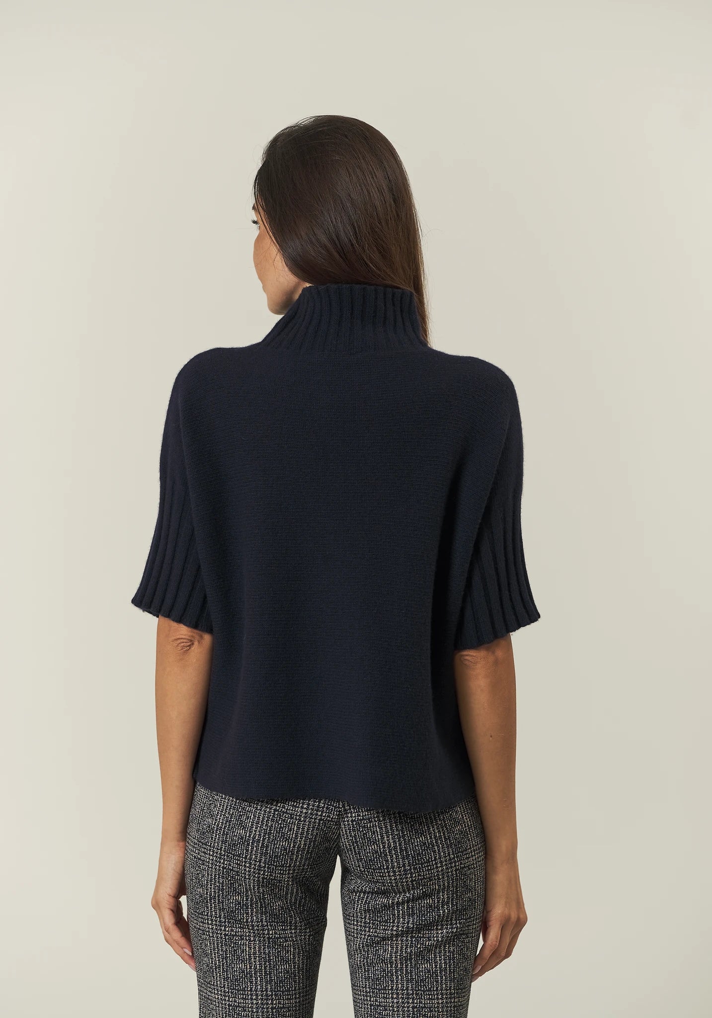 Lupetto blu manica 3/4 misto cashmere