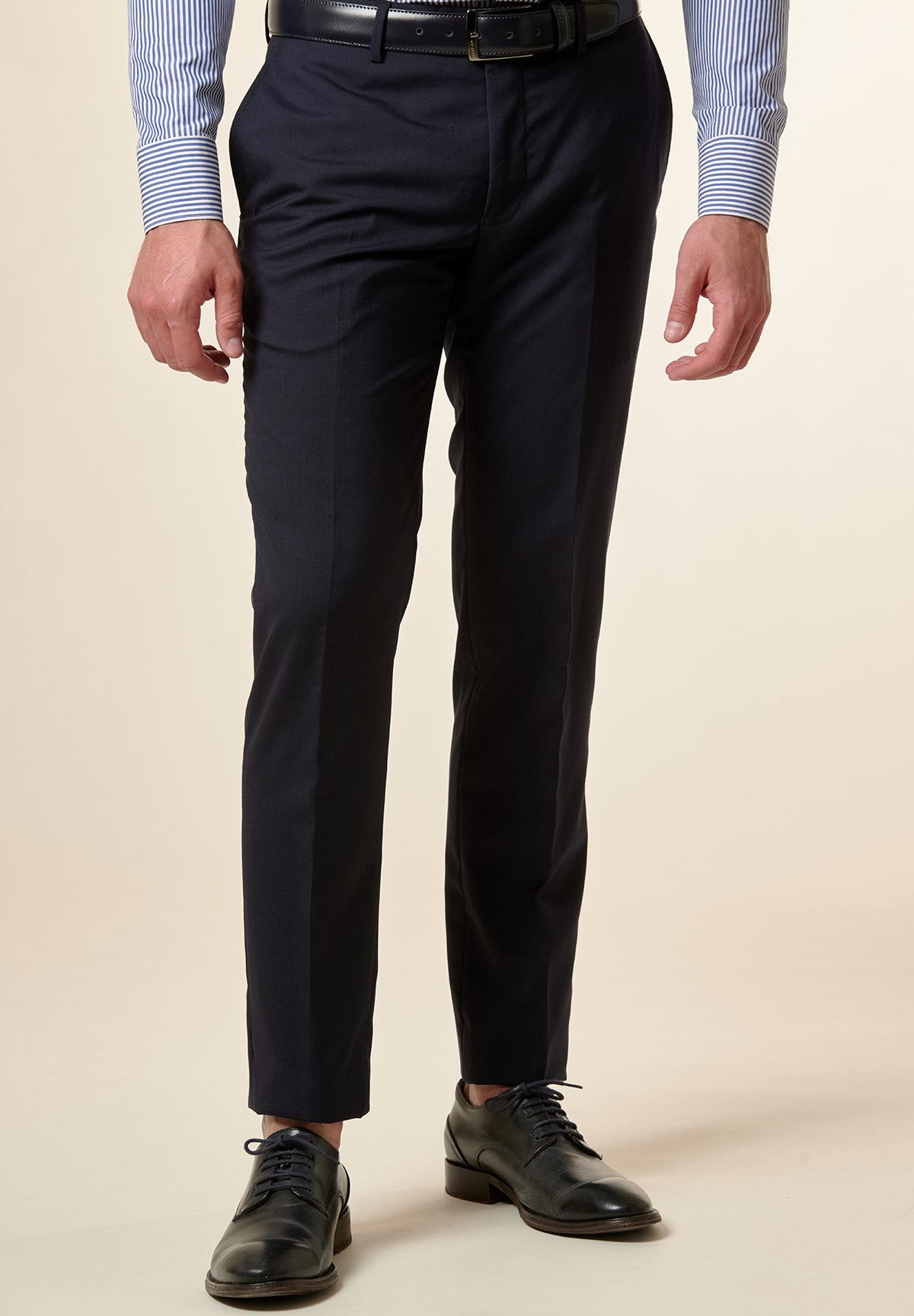 Pantalone blu tela lana vergine custom fit