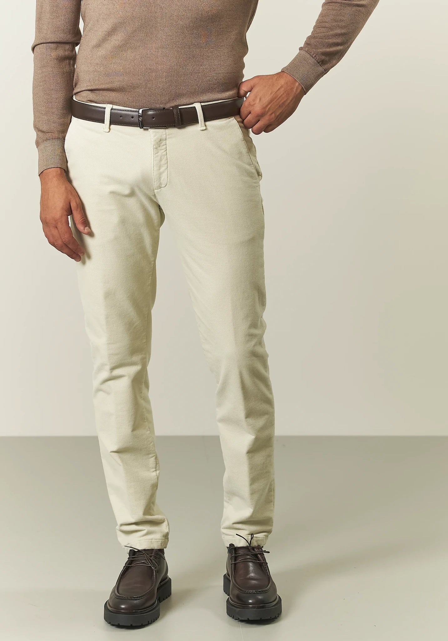 Pantalone panna fustagno cotone jacquard slim fit