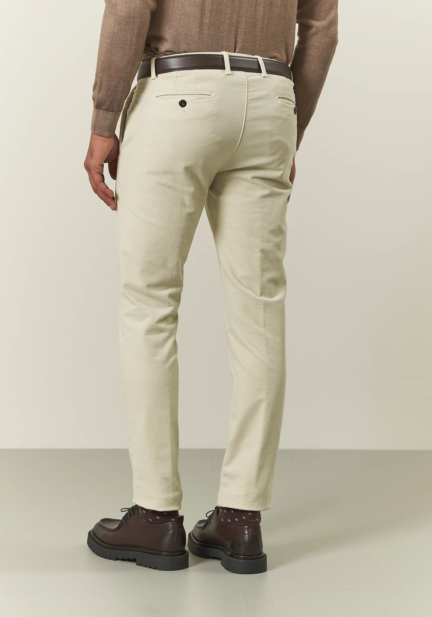 Pantalone panna fustagno cotone jacquard slim fit