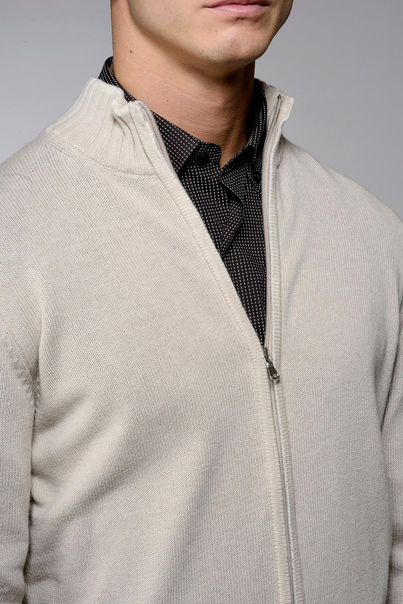 Cardigan zip naturale mano cachemire