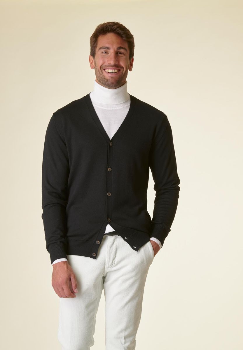 Cardigan nero bottoni merino lana Gatto