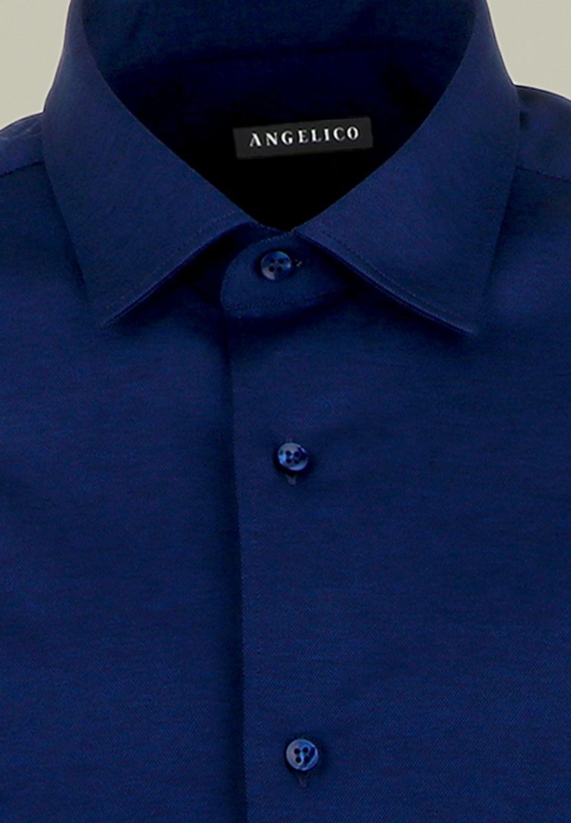 Angelico - Camicia blu pique manica lunga filo scozia - 2