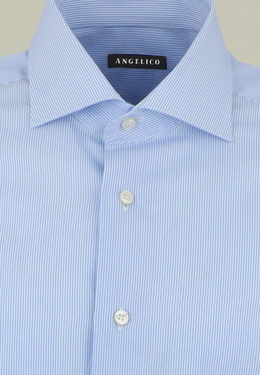 Camicia celeste rigata fine Slim-Angelico