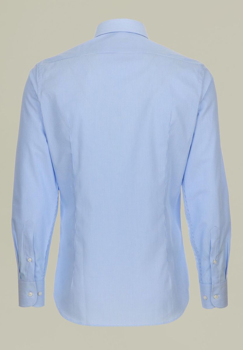 Camicia celeste rigata fine Slim-Angelico
