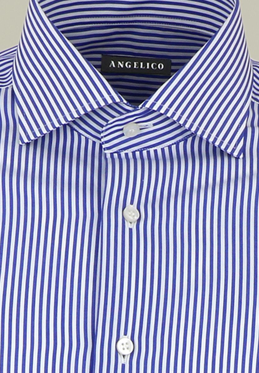 Camicia blu bianca rigata media Slim-Angelico