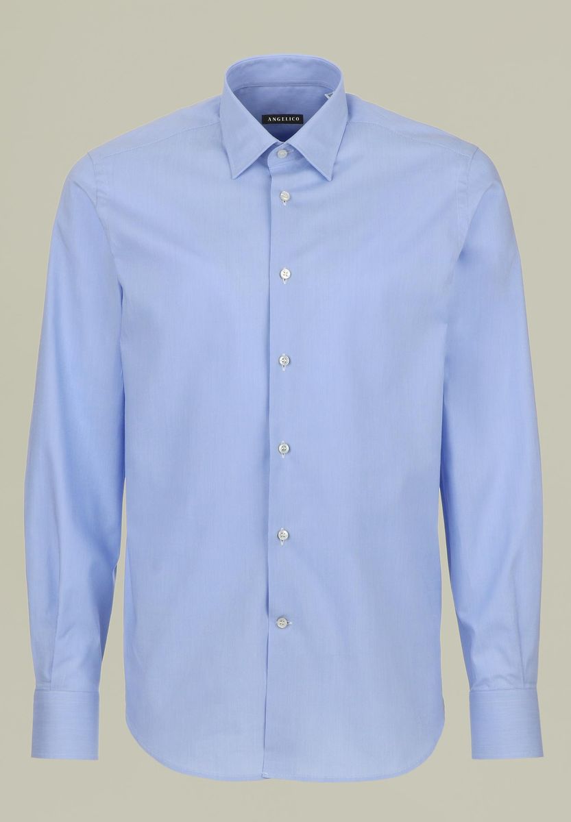 Camicia azzurra microriga collo Italiano regular fit Angelico 1
