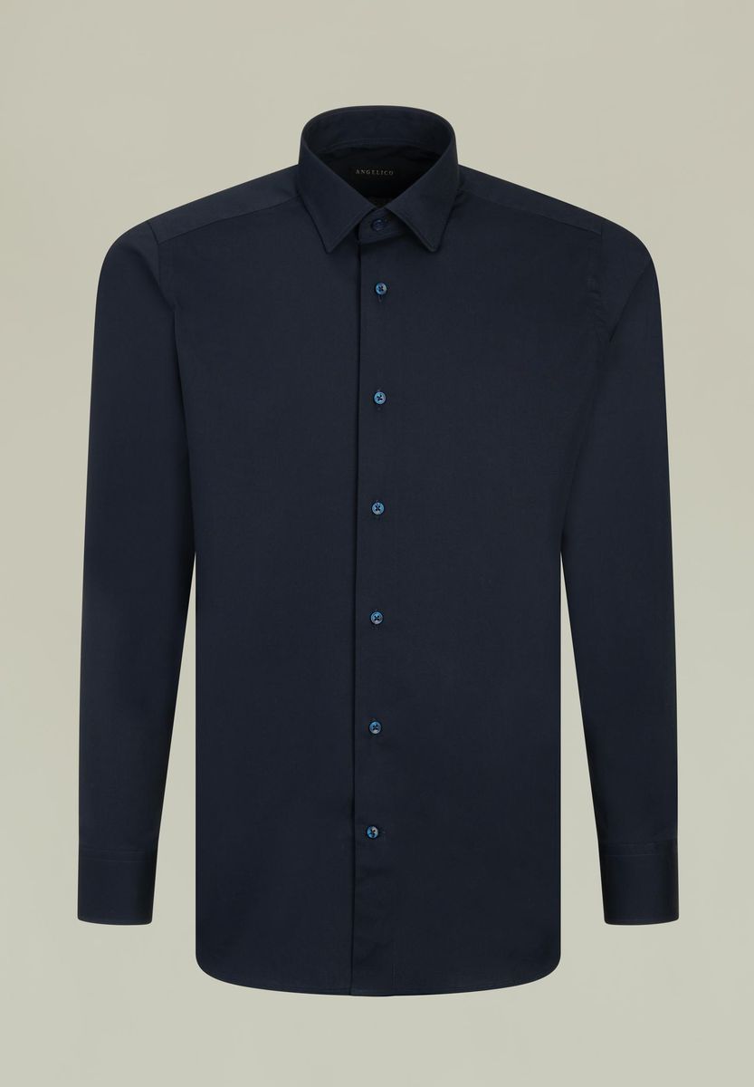 Regular fit Italian stretch blue shirt Angelico 1