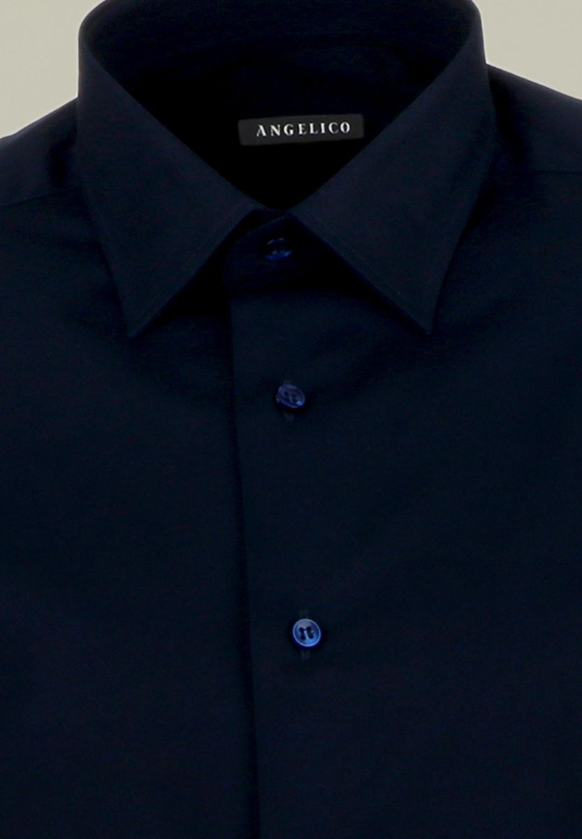 Angelico - Camicia blu cotone elasticizzato Slim - 2