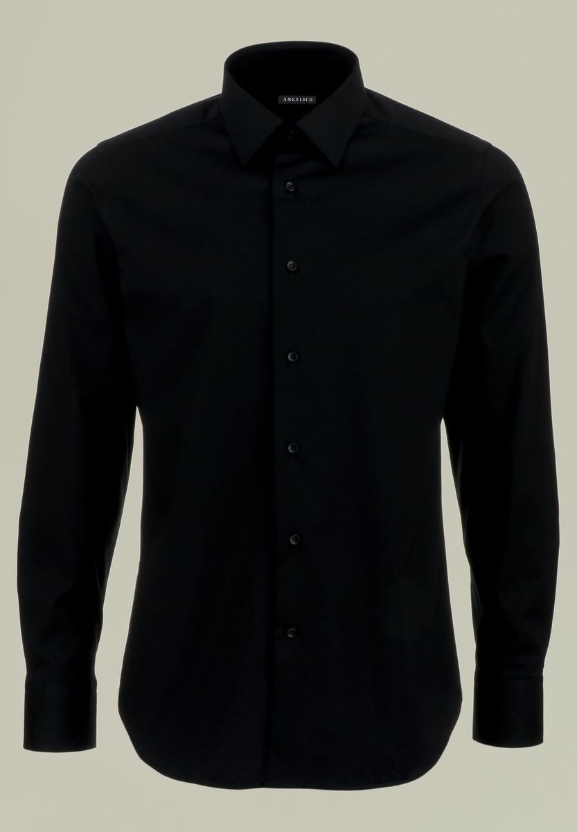 Camicia nera cotone elasticizzato Slim Angelico 1