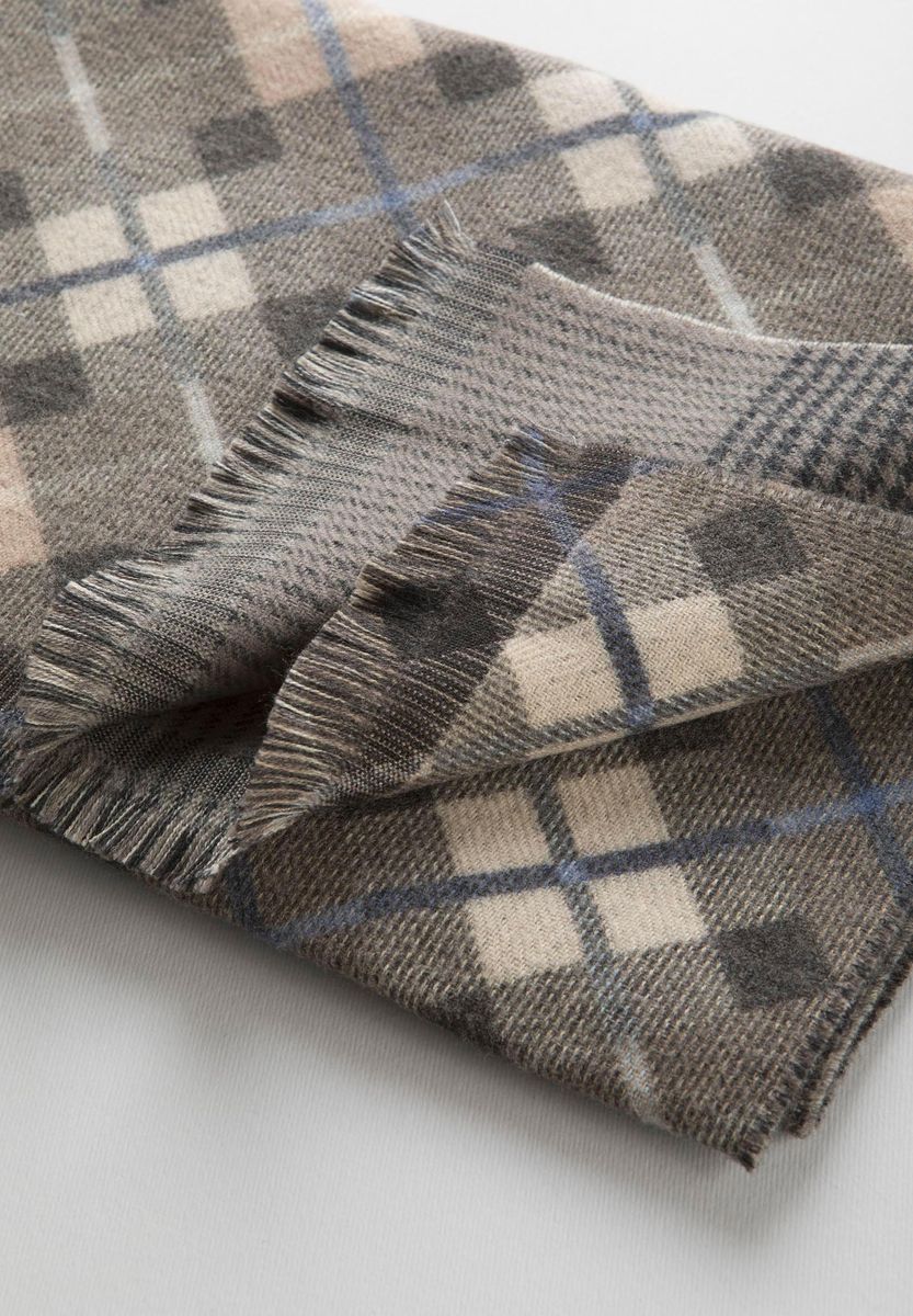 Sciarpa mastice-beige quadri e Pied de Poule