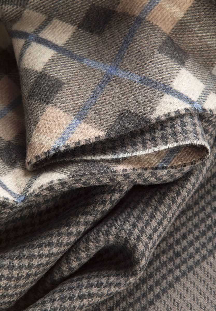 Sciarpa mastice-beige quadri e Pied de Poule