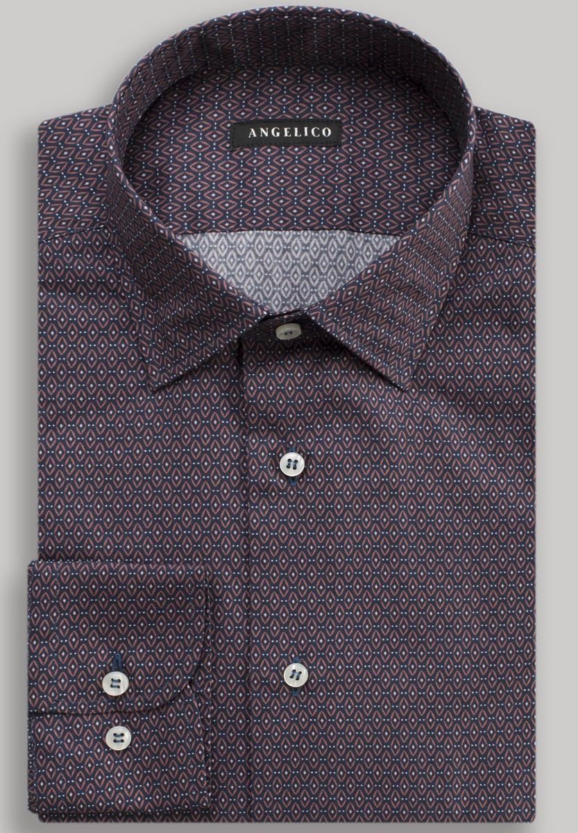 Camicia marrone-blu rombi slim
