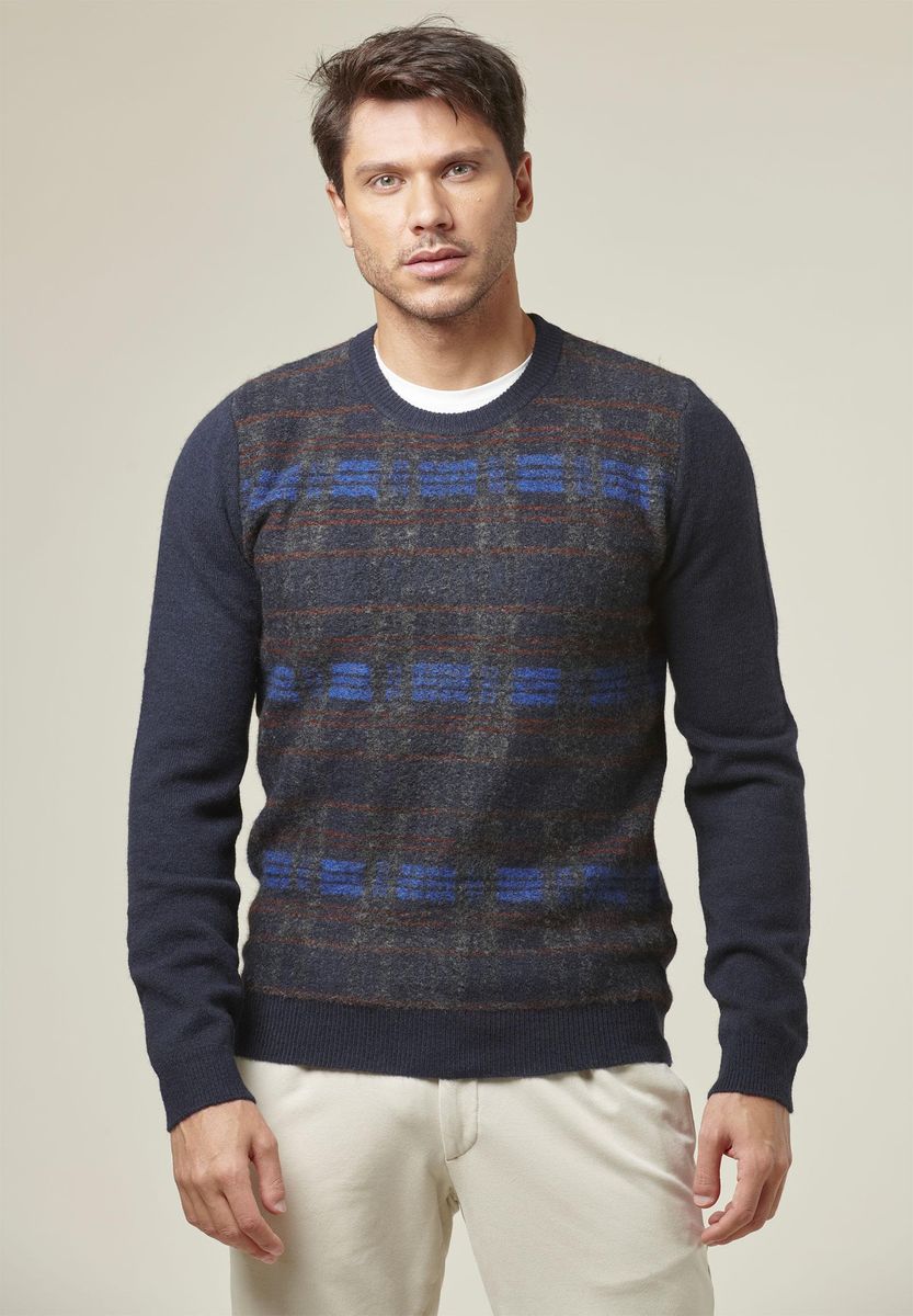 Maglia blu quadri bluette jacquard