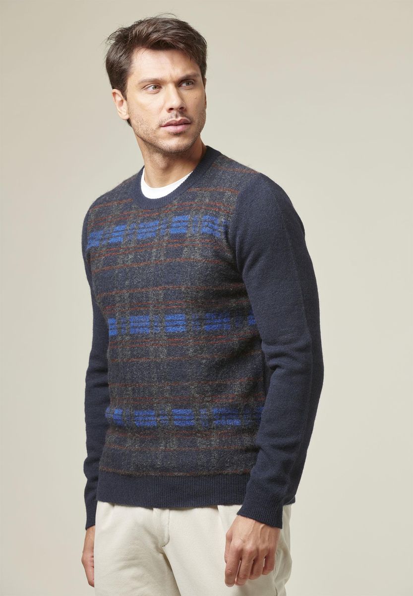 Maglia blu quadri bluette jacquard