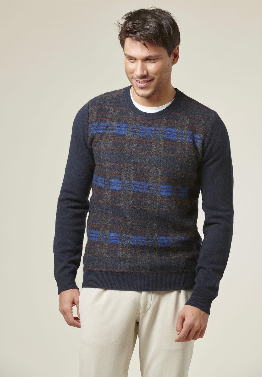 Maglia blu quadri bluette jacquard