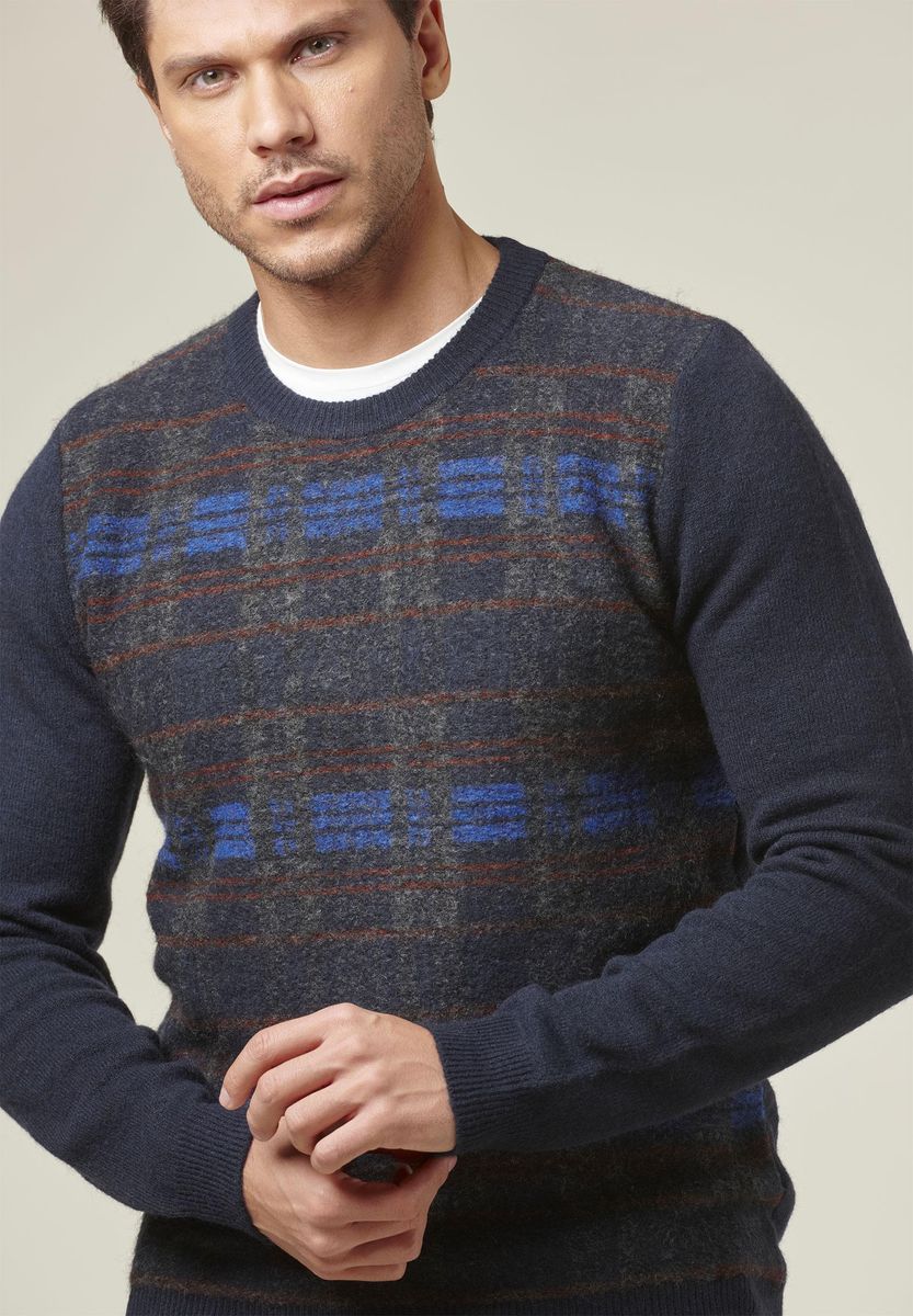 Maglia blu quadri bluette jacquard