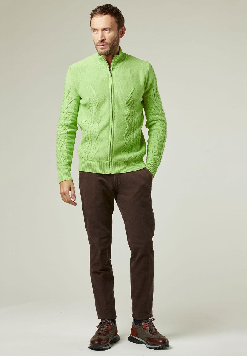 Cardigan zip pistacchio trecce misto lana cashmere
