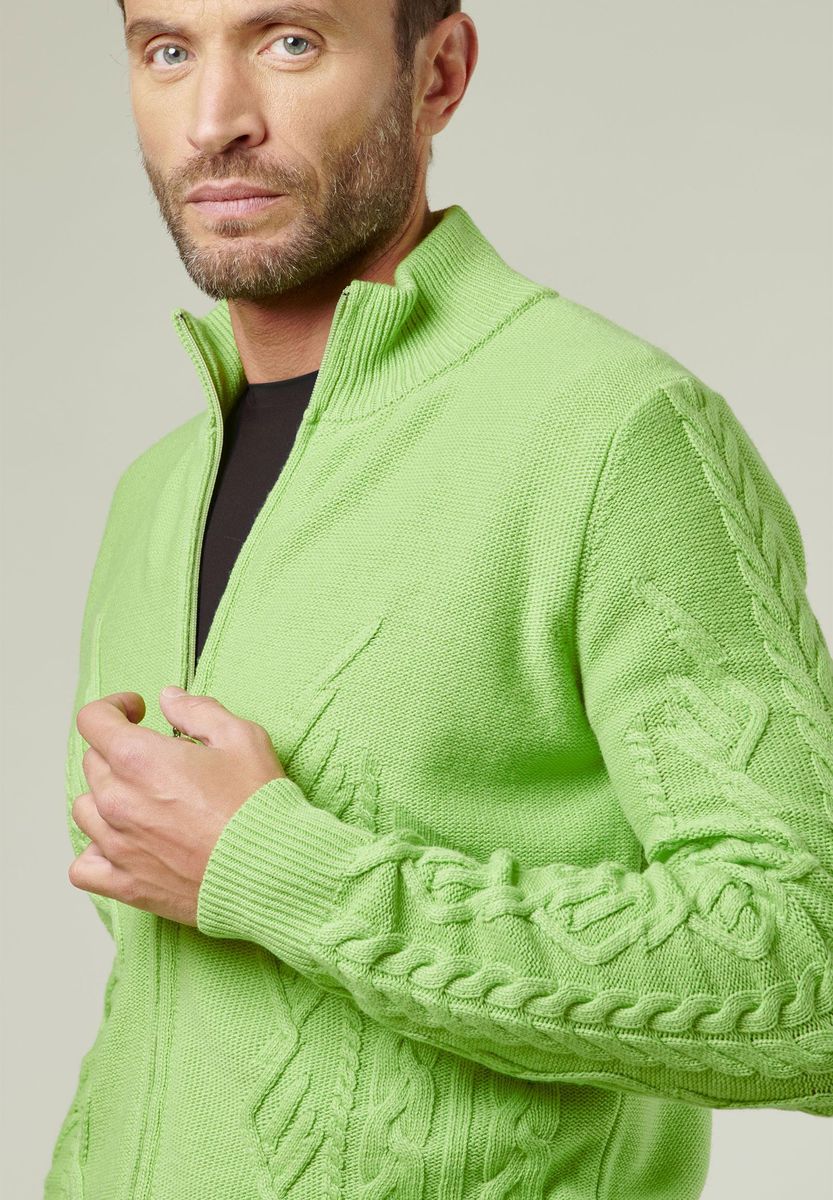 Cardigan zip pistacchio trecce misto lana cashmere
